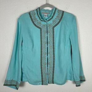 Telluride Clothing Co. Women's Sz L 100% linen embroidered jacket Western Boho